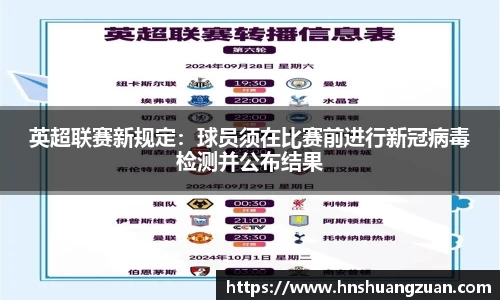 英超联赛新规定：球员须在比赛前进行新冠病毒检测并公布结果